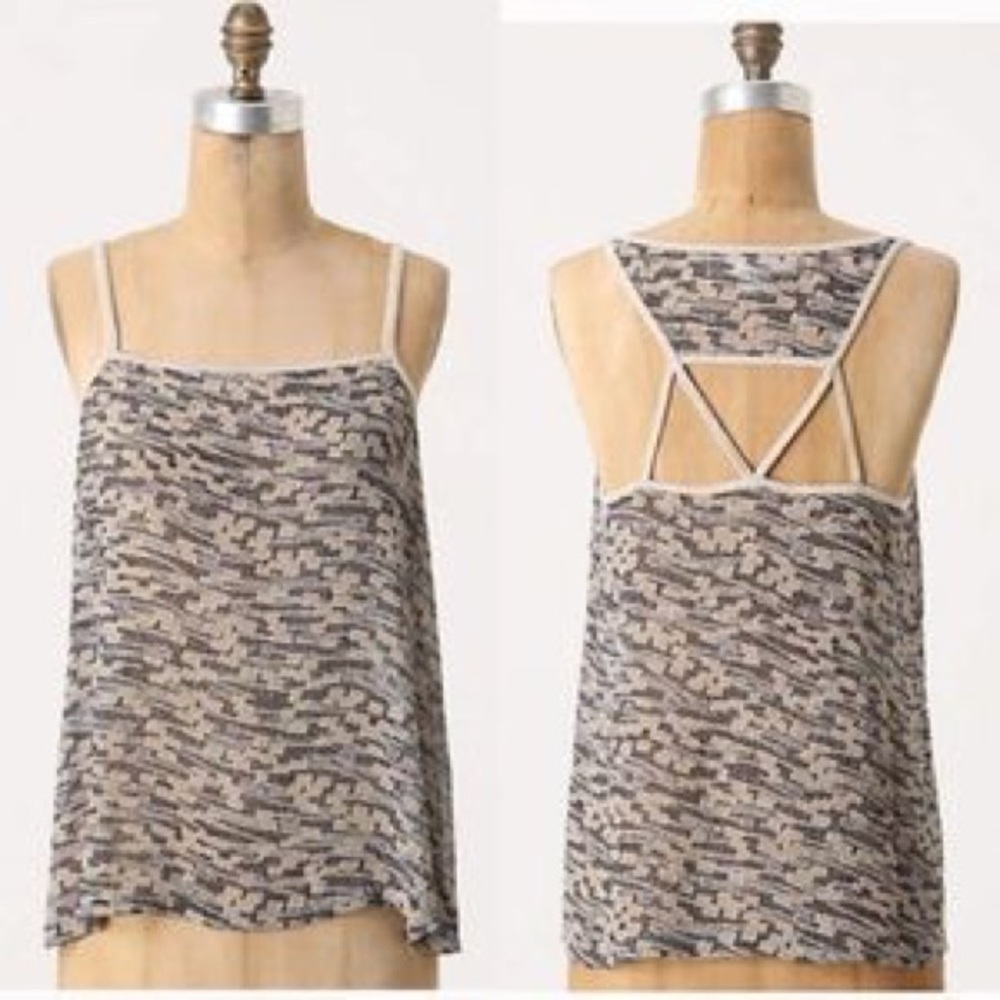 ANTHROPOLOGIE Silk “Blaise” Cami - Gray Print - LG